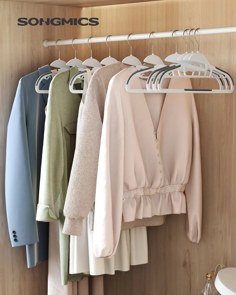 Conjunto 20 Cabides com abertura em forma de S Branco-cinzento