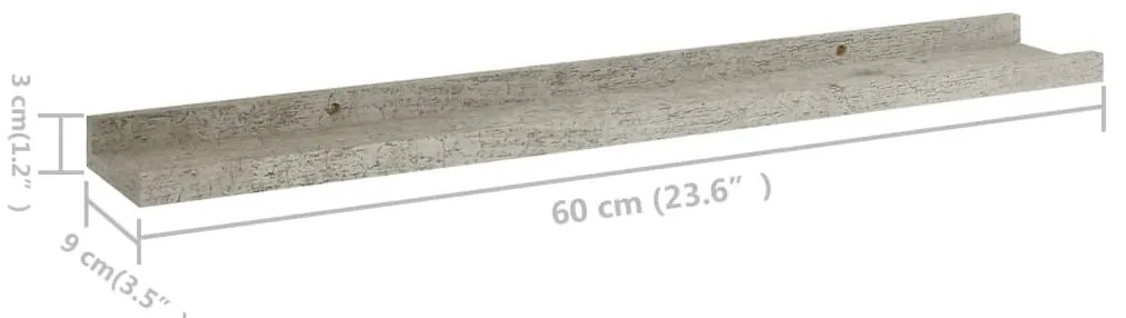 Prateleiras de parede 4 pcs 60x9x3 cm cinzento cimento