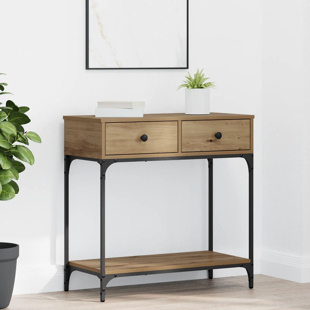 Mesa de Console Carvalho Artesanal 75x34.5x75 cm Madeira de Engenharia