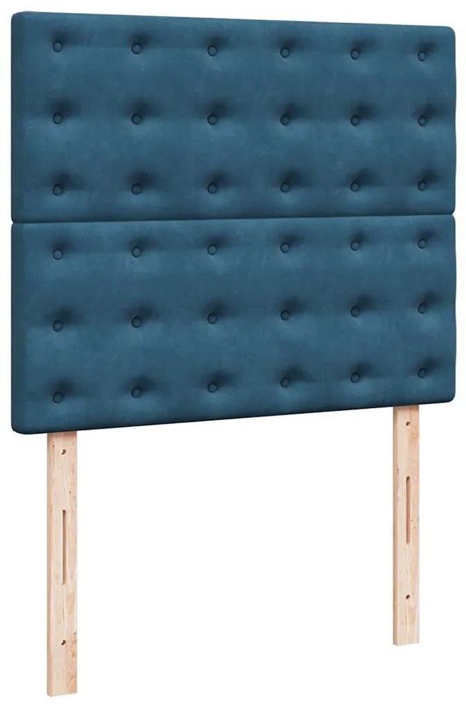 Cama box spring colchão LED 120x190cm couro artif. azul-escuro