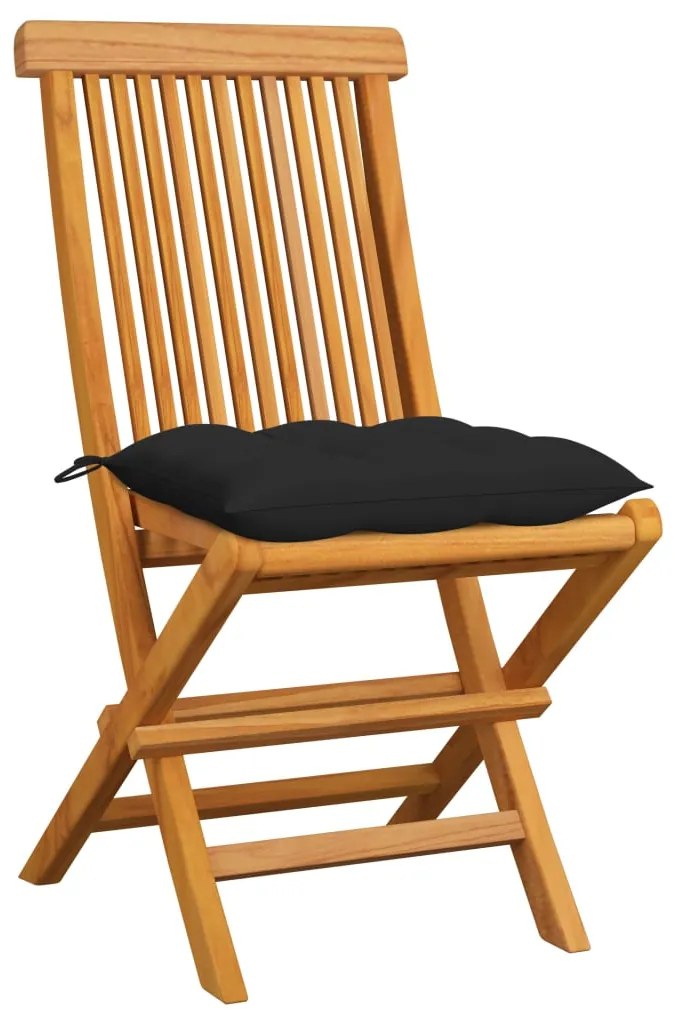 Cadeiras de jardim c/ almofadões pretos 6 pcs teca maciça