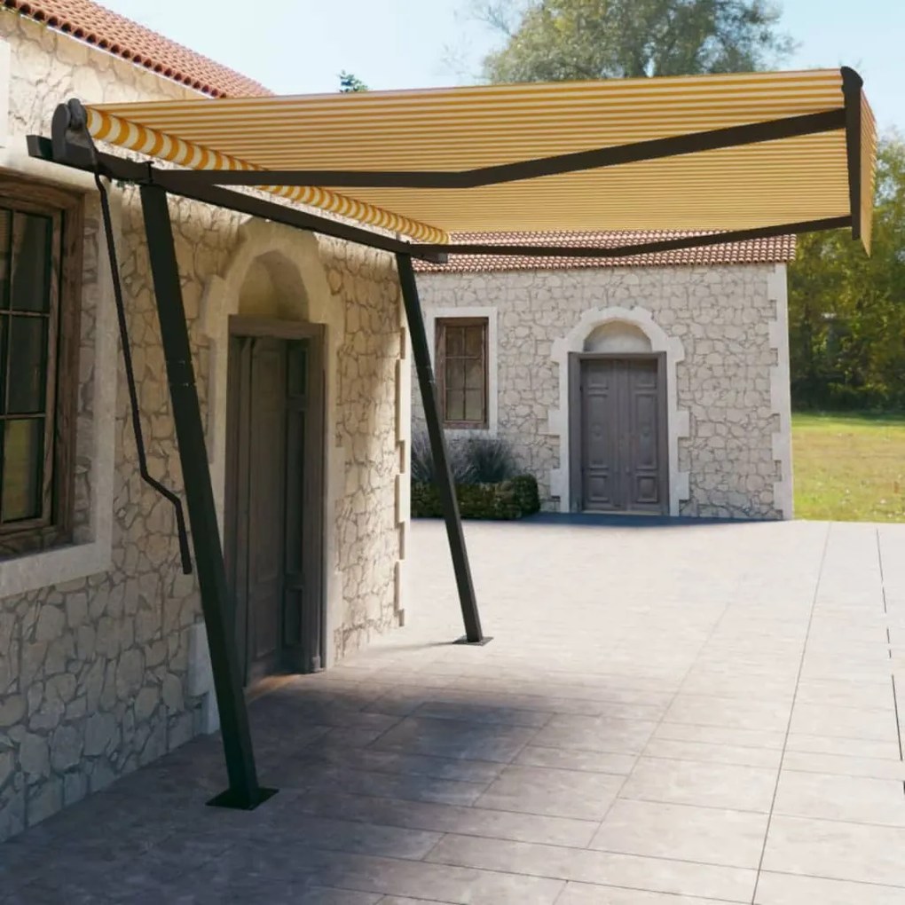 vidaXL Toldo retrátil automático com postes 4,5x3 m amarelo e branco