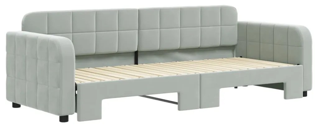 Sofá-cama com gavetão 80x200 cm veludo cinzento-claro