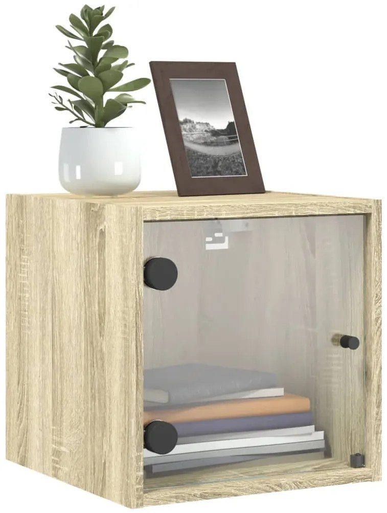 Mesa de cabeceira c/ porta de vidro 35x37x35 cm carvalho sonoma