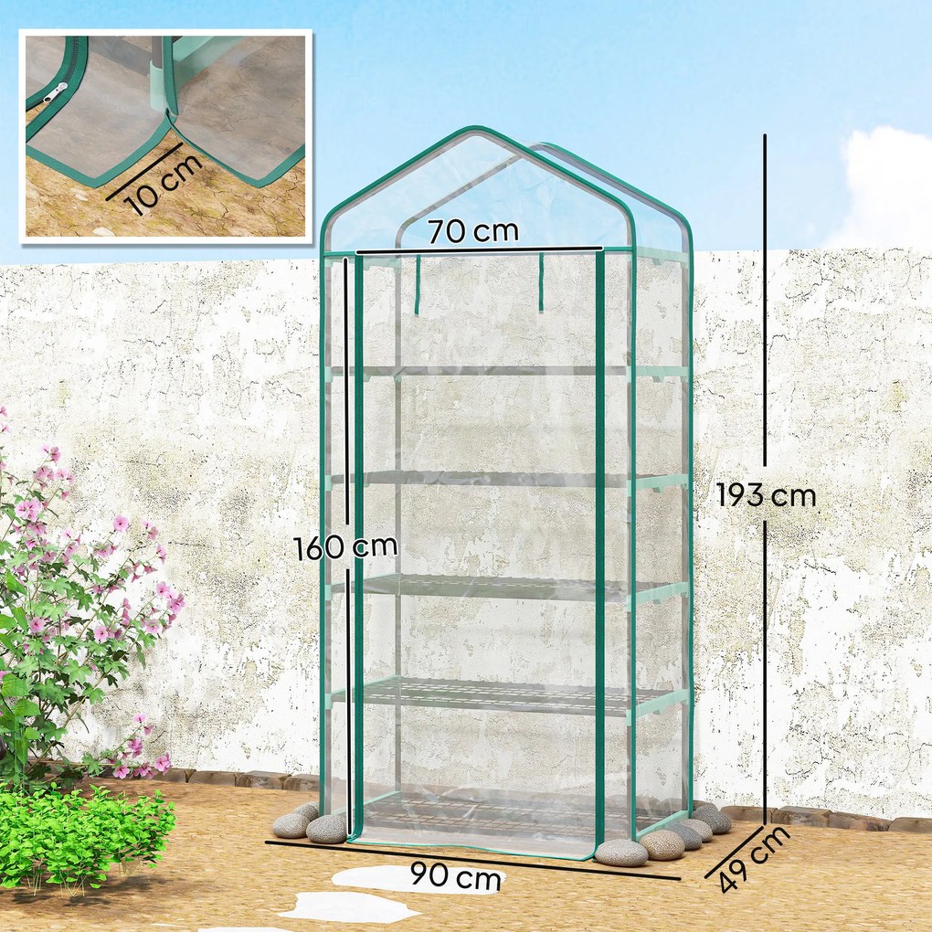 Estufa de jardim em PVC com 5 prateleiras, estufa de varanda, estrutura em aço, porta com fecho de correr, 90 x 49 x 193 cm, transparente
