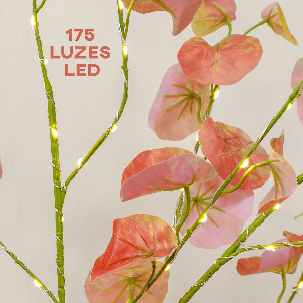 Árvore de Eucalipto Artificial 120 cm Árvore Artificial com 175 Luzes LED e Base Decoração Laranja e Castanho