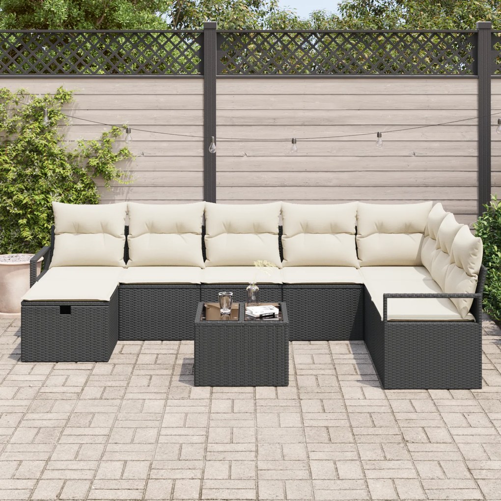 Conjunto de Sofá de Jardim de 9 Peças com Almofadas em Polyrattan Pret