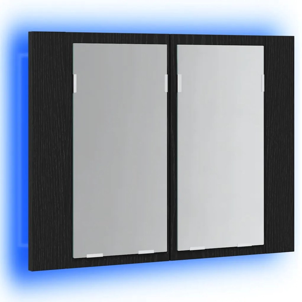 Armário de Espelho LED para Casa de Banho vidaXL Preto Carvalho 60x12x