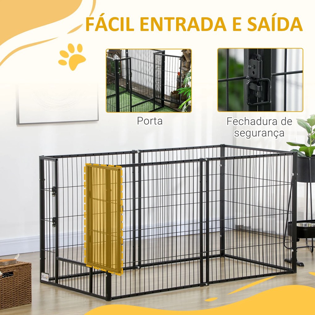 PawHut Parque para Cães de 6 Painéis Gaiola de Metal para Animais de E