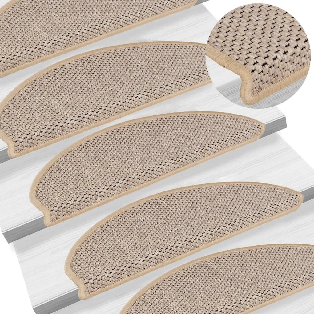 Tapetes escada adesivos aspeto sisal 15pcs 65x21x4cm bege-claro