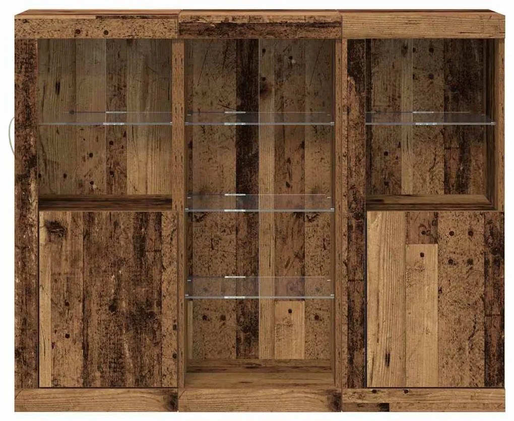 Aparador vidaXL com Luzes LED Madeira Velha 123x37x100 cm Madeira de E