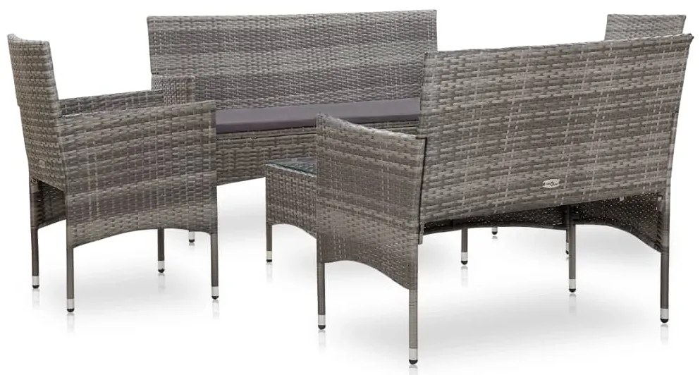 5 pcs conjunto lounge de jardim c/ almofadões vime PE cinzento