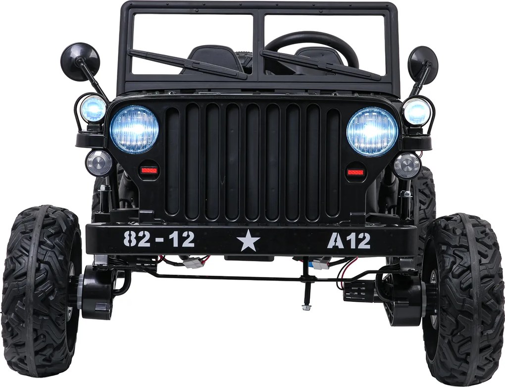 Jipe elétrico para Crianças 2V 4x4 STAR Veículo Militar STAR, Rodas de espuma EVA, Controle remoto Preto