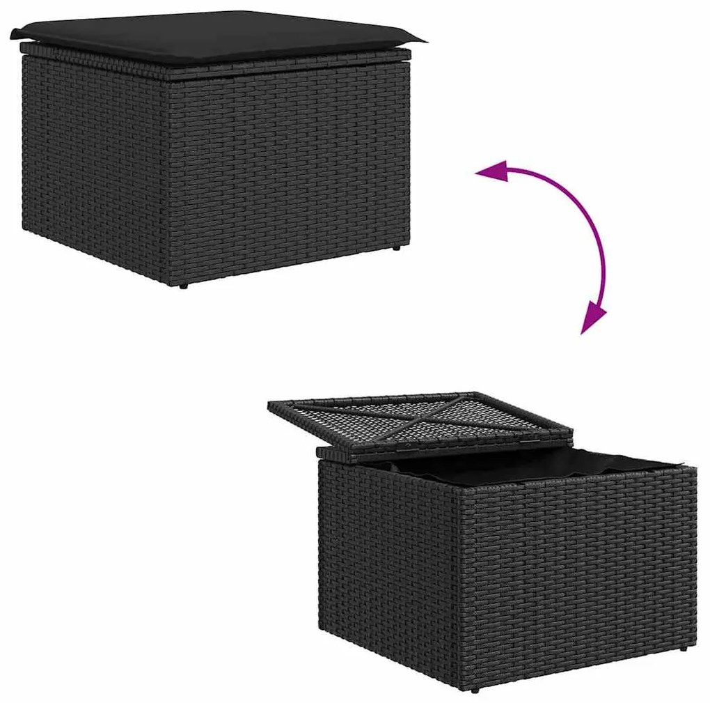Conjunto de Sofá de Jardim com 6 Peças da e Almofadas de Rattan Preto