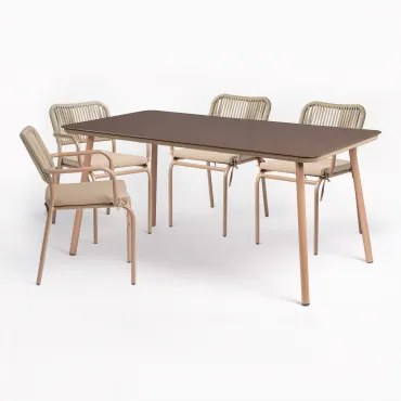 Conjunto De Mesa E 4 Cadeiras De Jardim Arhiza Castanho Moka - Sklum