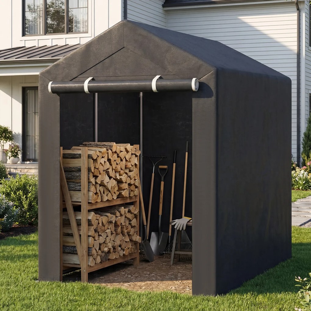 Abrigo de Jardim, 120 x 180 x 174 cm, Estrutura Galvanizada, Cinzento-escuro