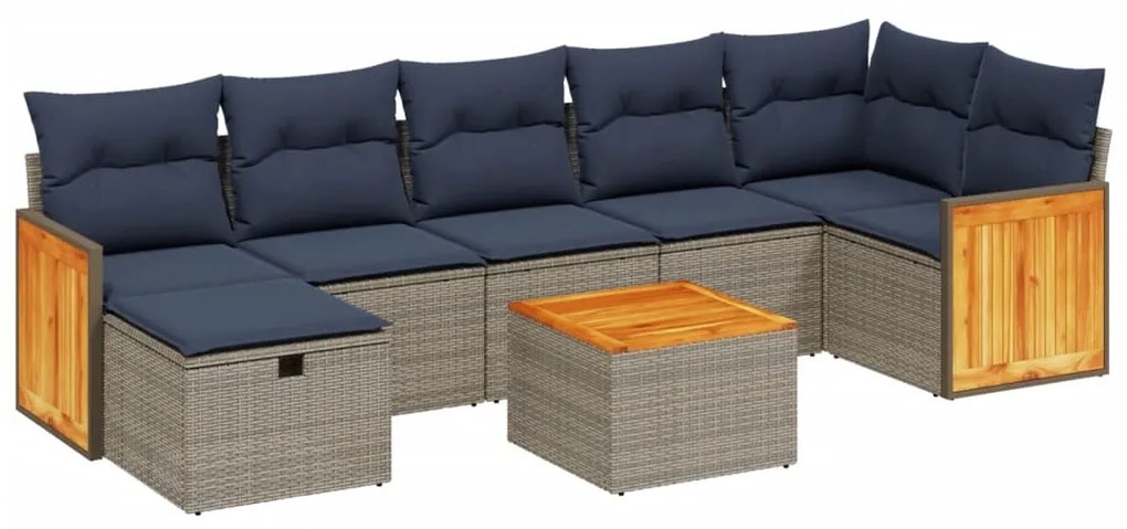 vidaXL 8 pcs conjunto sofás p/ jardim c/ almofadões vime PE cinzento