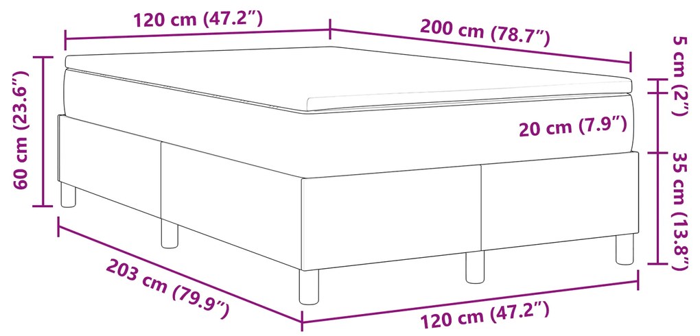 Cama Box Spring da com Colchão Cinza Escuro 120x200 cm Tecido de Cordu