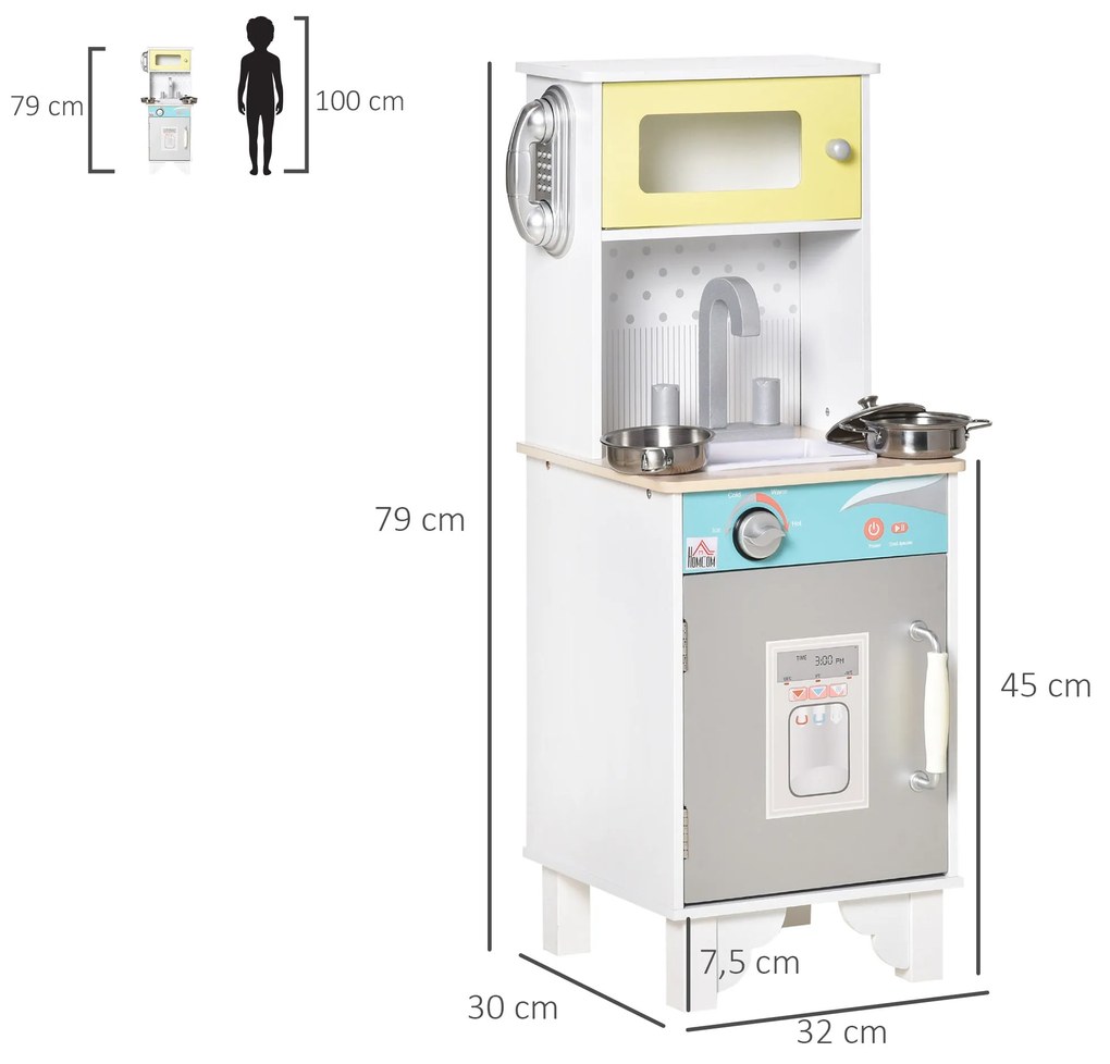 HOMCOM Cozinha Infantil de Madeira para Crianças acima de 3 Anos Cozin