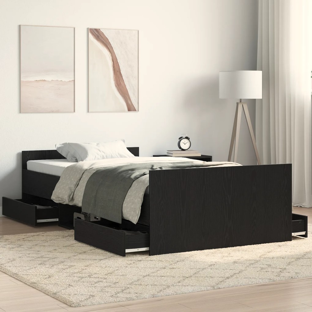 Estrutura de Cama vidaXL sem Colchão Preto Carvalho 90x200 cm Madeira Compósita