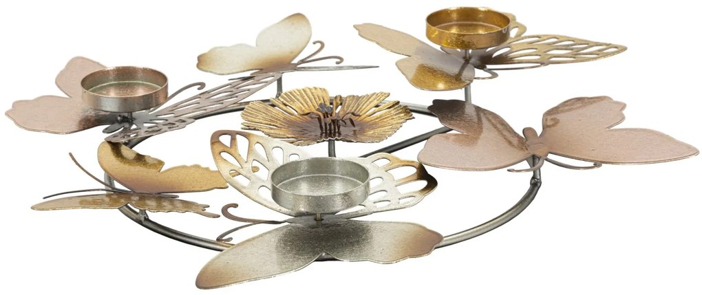 Castiçal Redondo com Borboletas e Flores Multicolor – 39x35,5x7 cm