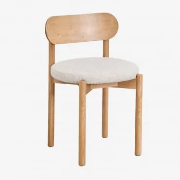 Cadeira De Jantar Estofada Em Tecido Bouclé E Madeira De Carvalho Bianca Madeira Natural & Bouclé Bege Creme - Sklum