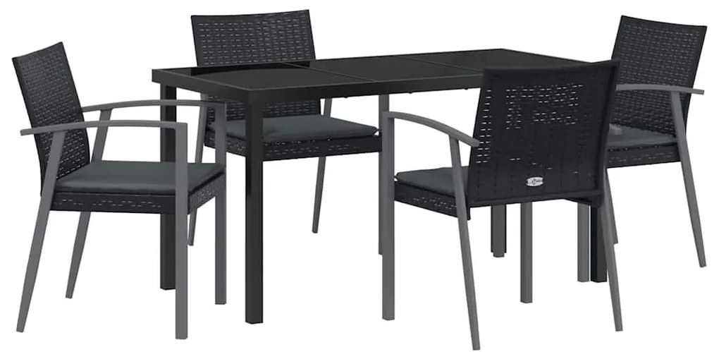 Conjunto de Jantar de Jardim com 5 Peças e Almofadas Preto em Rattan S