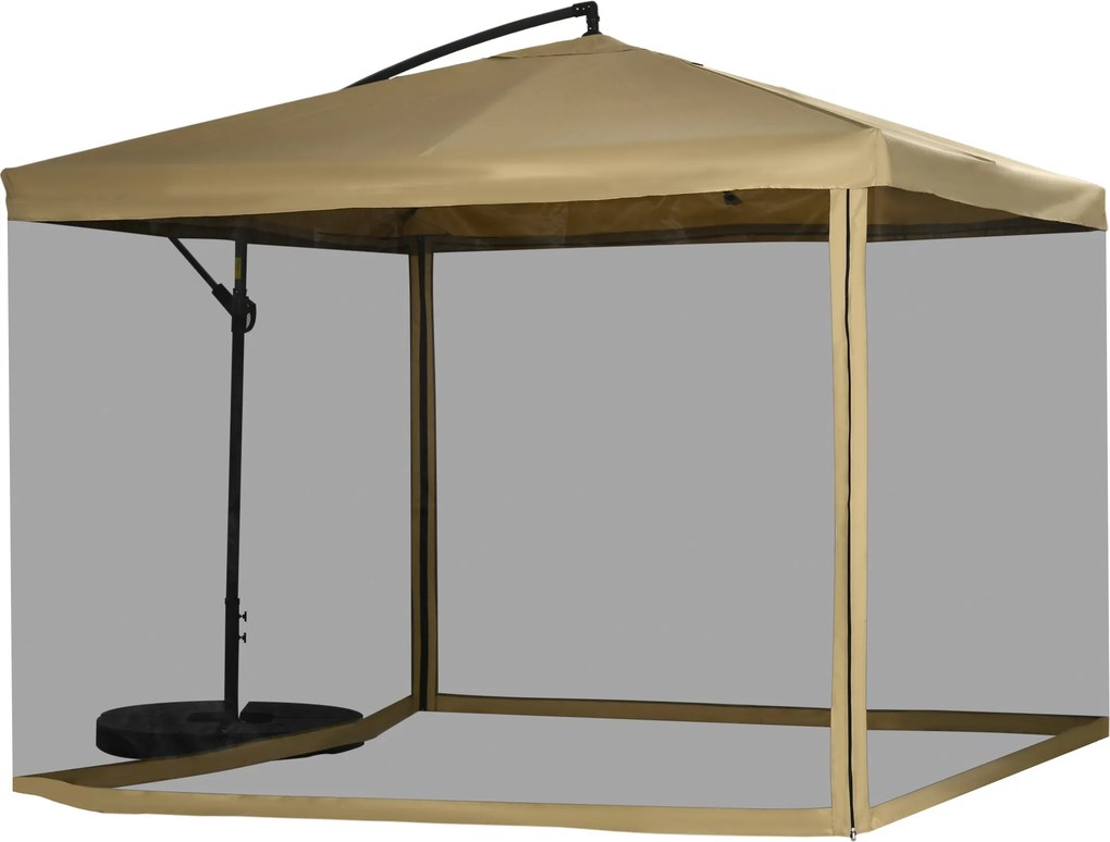 Outsunny Ombrelone com mosquiteiro, incl. manivela, abertura de ventilação, 295 cm x 295 cm x 260 cm, Branco + Preto | Aosom Portugal