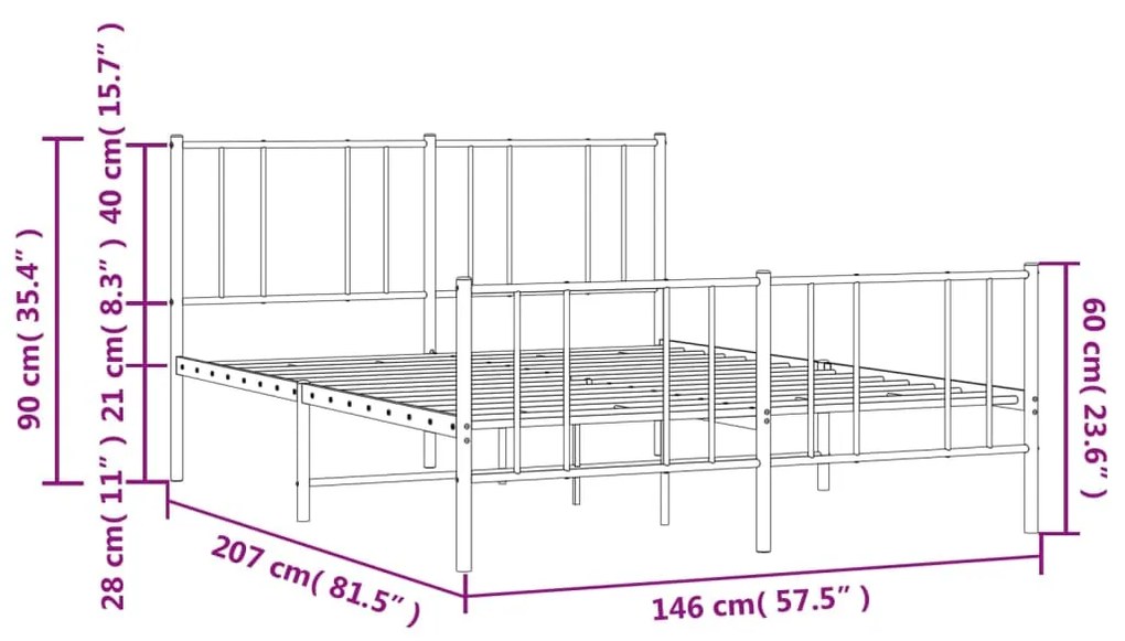 Estrutura de cama com cabeceira e pés 140x200 cm metal branco