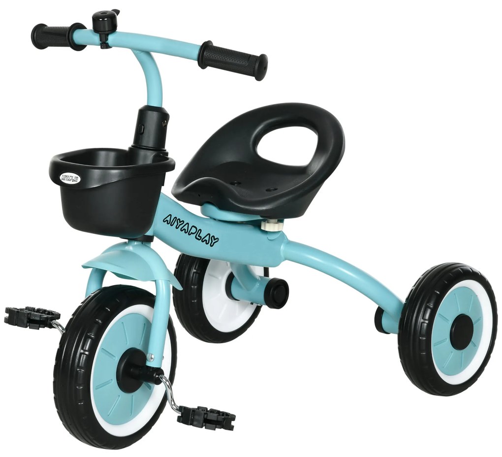 AIYAPLAY Triciclo para Crianças de 2 a 5 anos com Assento Ajustável Cesta Buzina e Pedais e 3 Rodas 70,5x50x58 cm Azul | Aosom Portugal