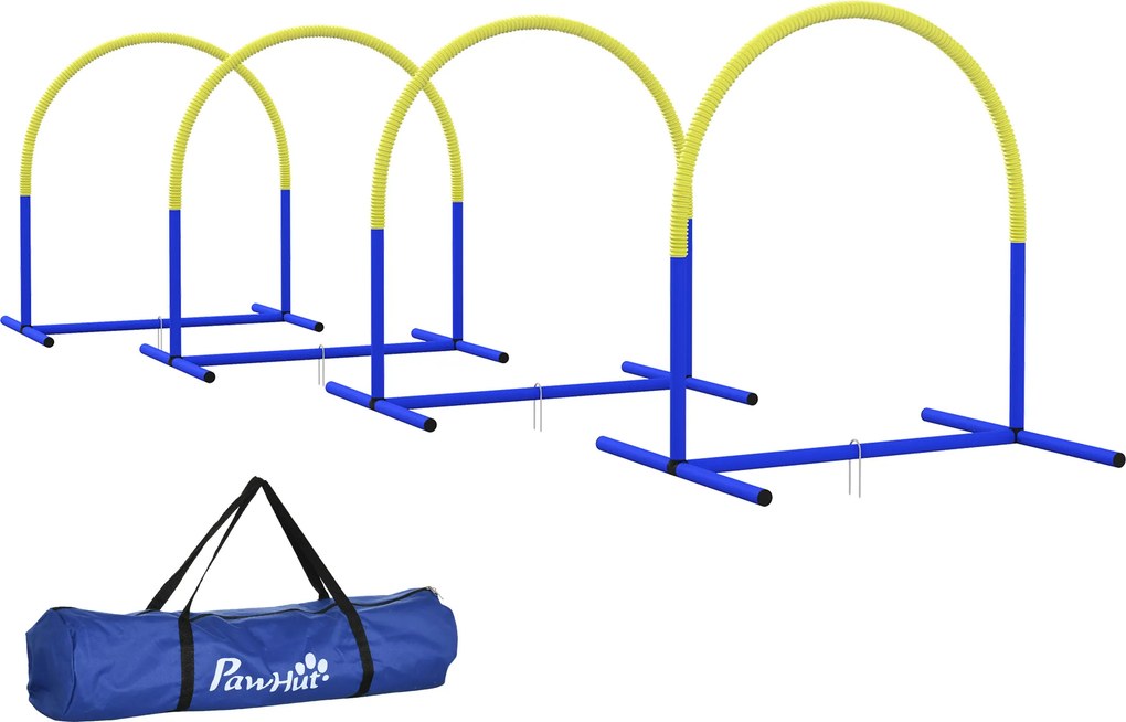 PawHut Conjunto de Agility para Cães, Treino para Cães, 4 Arcos, para Iniciantes, com Bolsa de Transporte, azul+amarelo, 88 x 64 x 95cm | Aosom Portugal