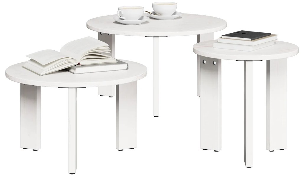 Conjunto de Mesas de Café 3 pcs Branco 47.5 x 47.5 x 27 cm