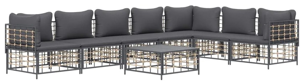 8 pcs conjunto lounge de jardim c/ almofadões vime PE antracite