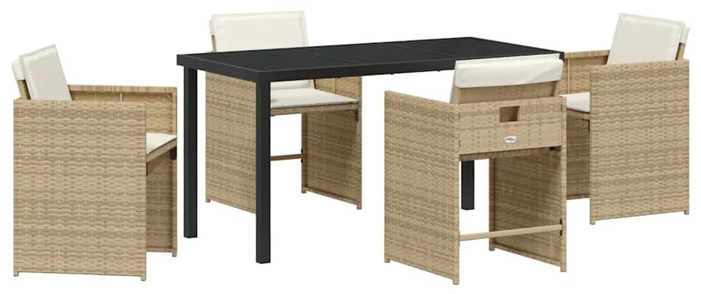 Conjunto de Jantar de Jardim de 5 Peças com Almofadas Bege Rattan PE