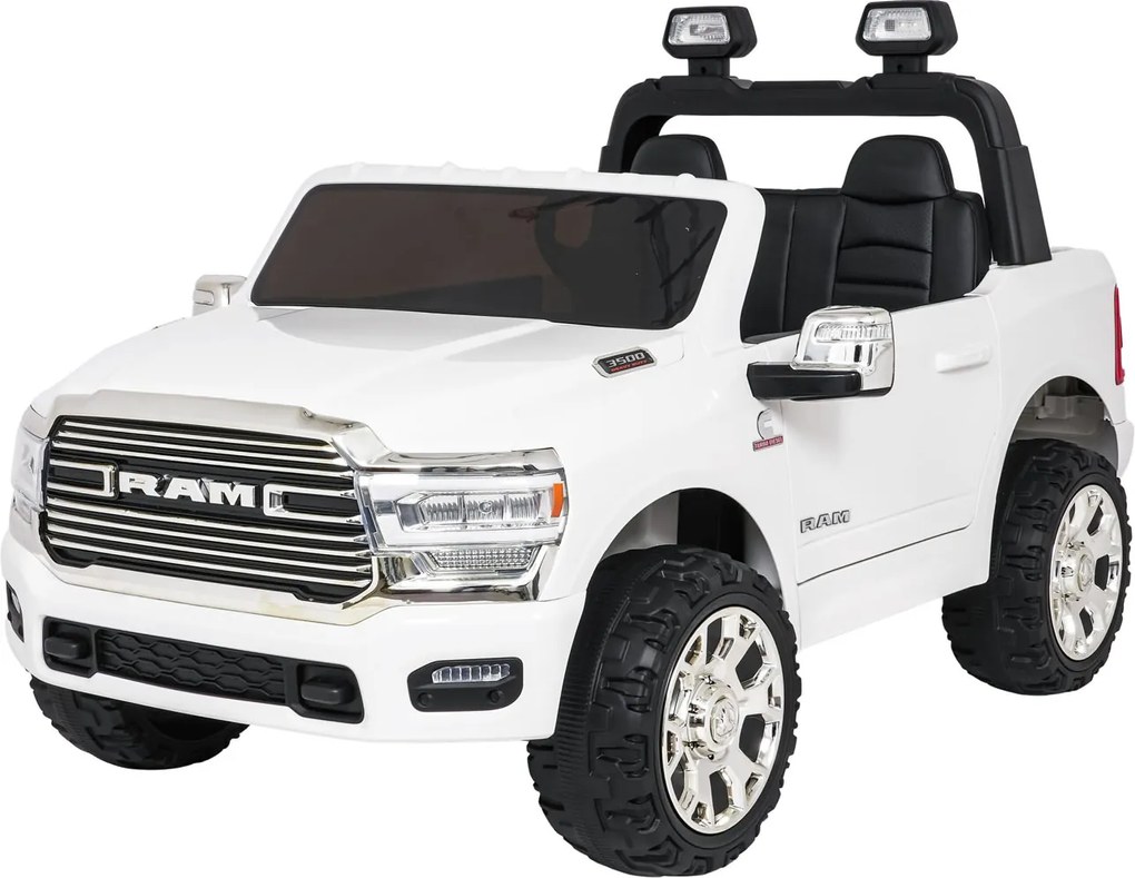 Jipe elétrico para Crianças 24V RAM 3500 Rodas de espuma EVA, assento Couro ecológico Branco