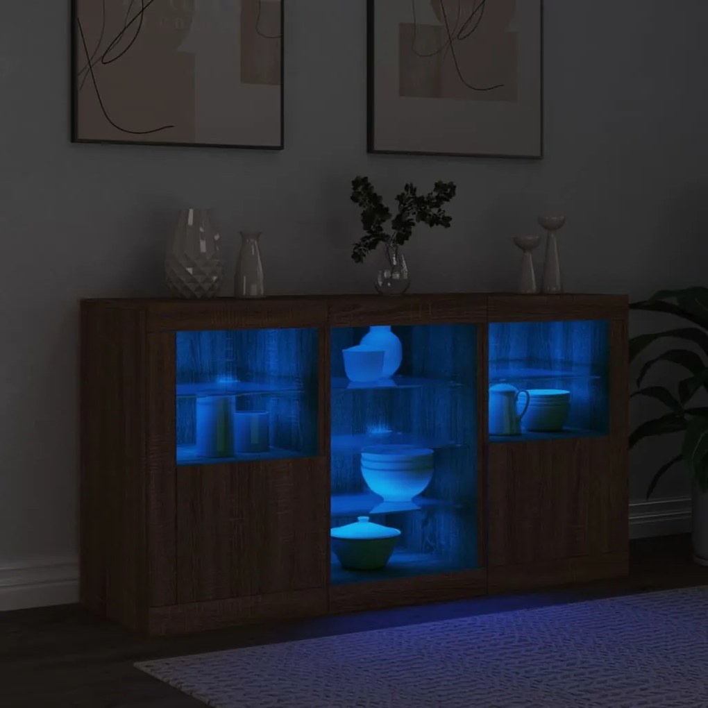 Aparador com luzes LED 123x37x67 cm carvalho castanho