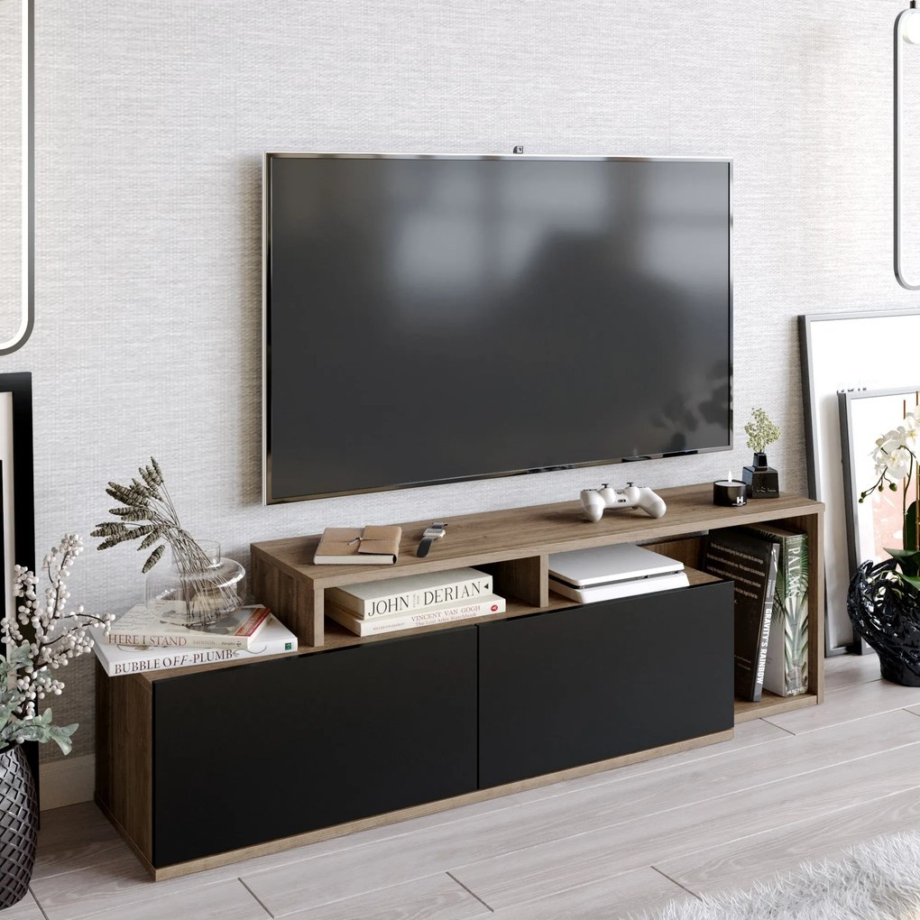 Móvel de TV Nexera - 149,8x42,9x35,3 cm - Nogueira e Preto - Design Mo