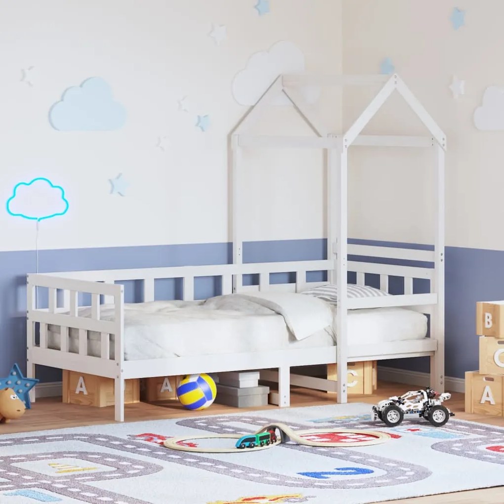 vidaXL Sofá-cama com telhado 90x200 cm madeira de pinho maciça branco