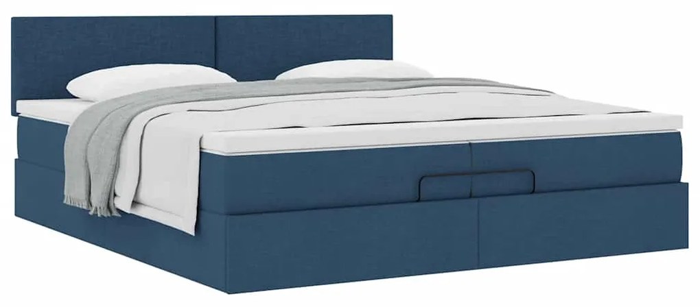 Estrutura de cama otomana com colchão 200x200 cm tecido azul