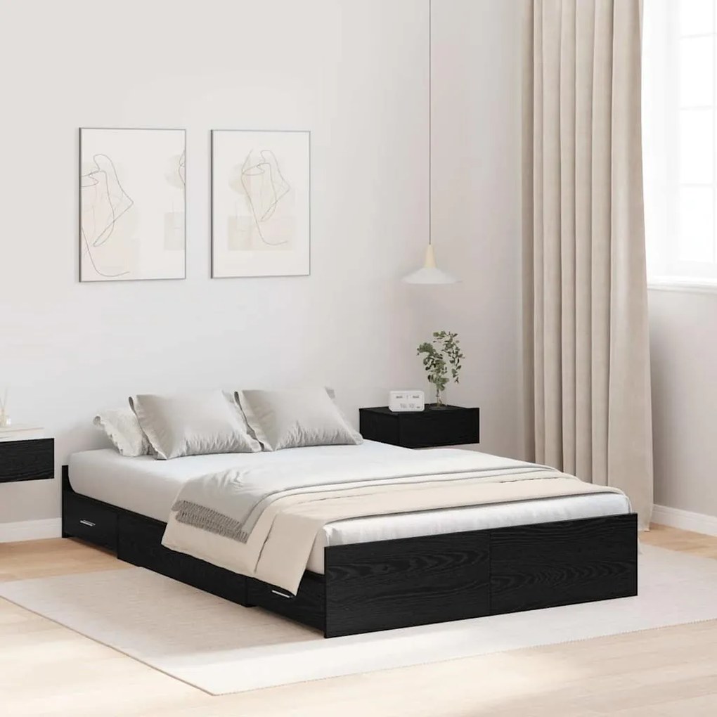 vidaXL Estrado de cama com arrumação Carvalho preto 120 x 190 cm