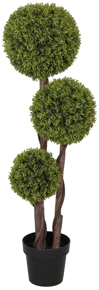 HOMCOM Planta de Buxo Artificial com 3 Esferas com Vaso Incluído e Fundo Reforçado Altura 115 cm | Aosom Portugal