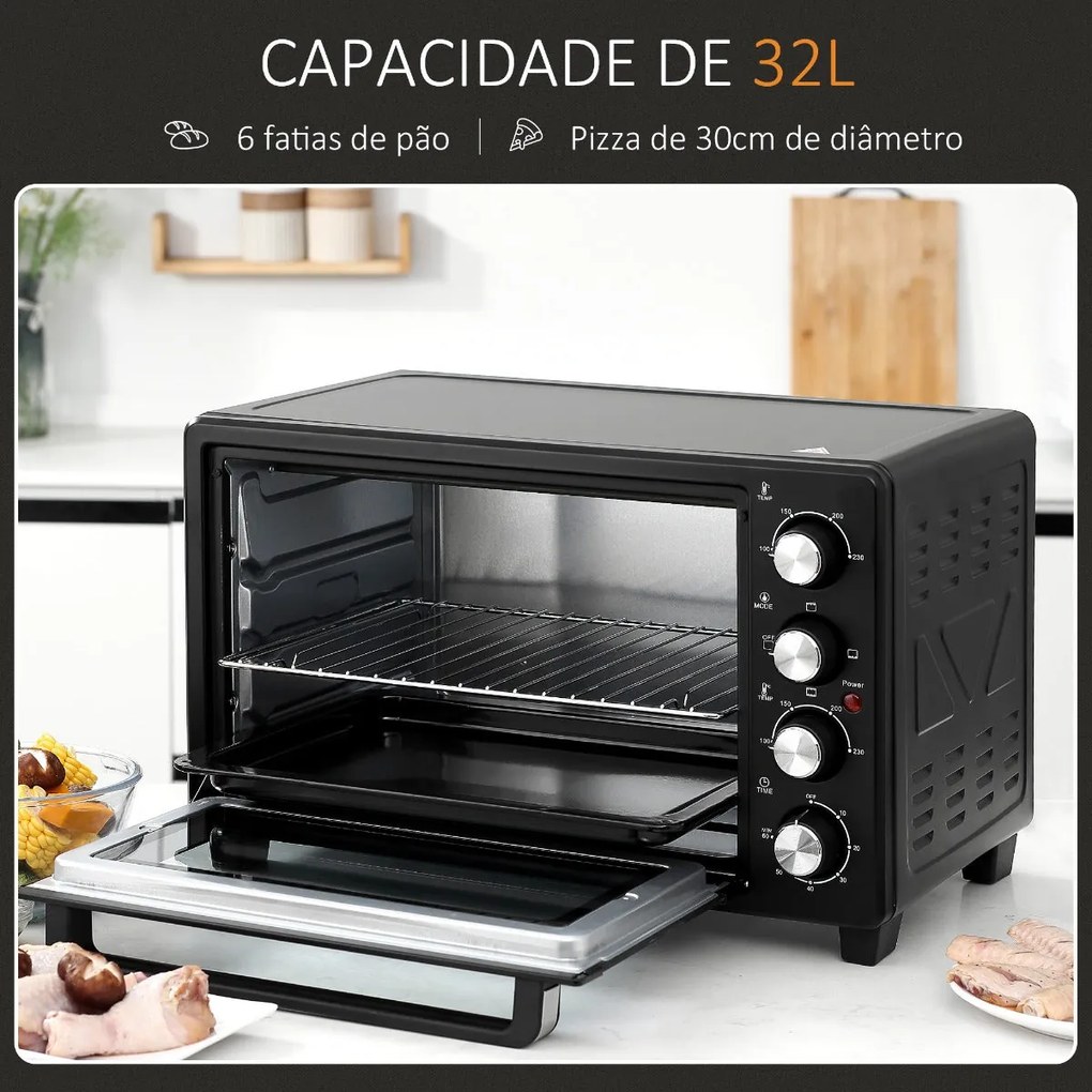 Mini-Forno com 3 Modos de Aquecimento e Temperatura até 230ºC