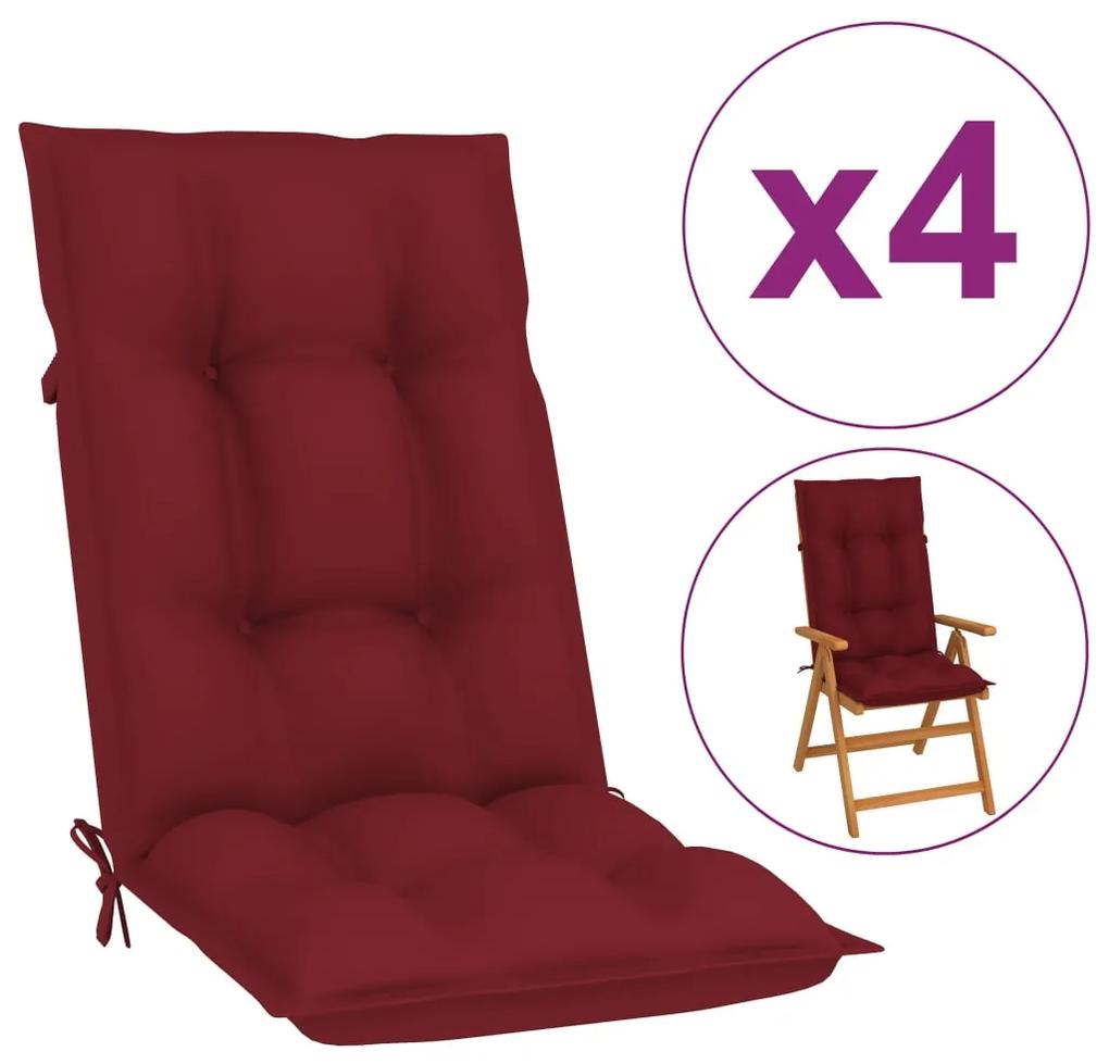 314261 vidaXL Almofadões cadeiras altas de jardim 4 pcs tecido vermelho tinto