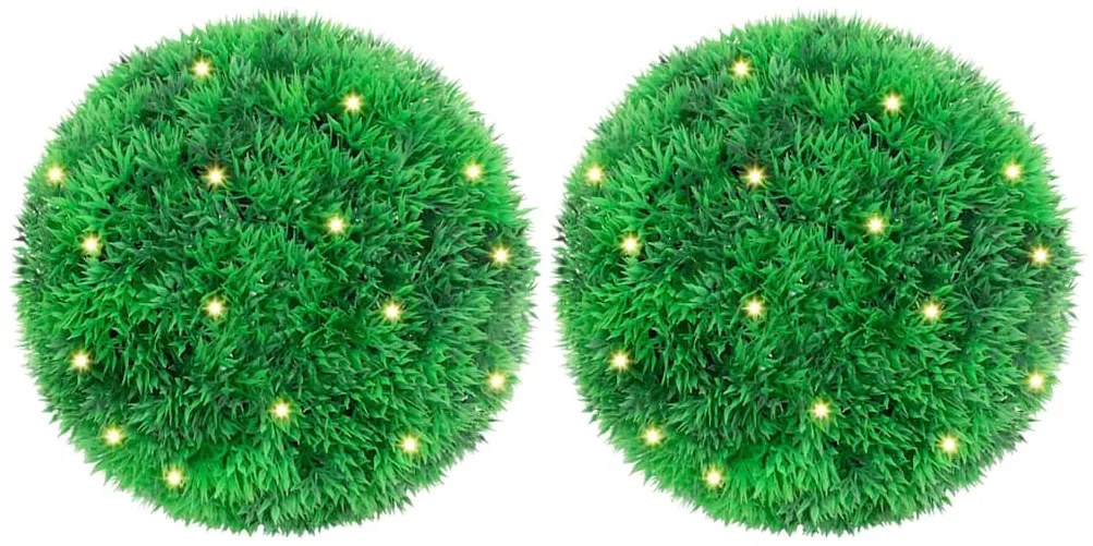vidaXL Bolas artificiais de buxo com luzes LED 2 pcs verde 22 cm