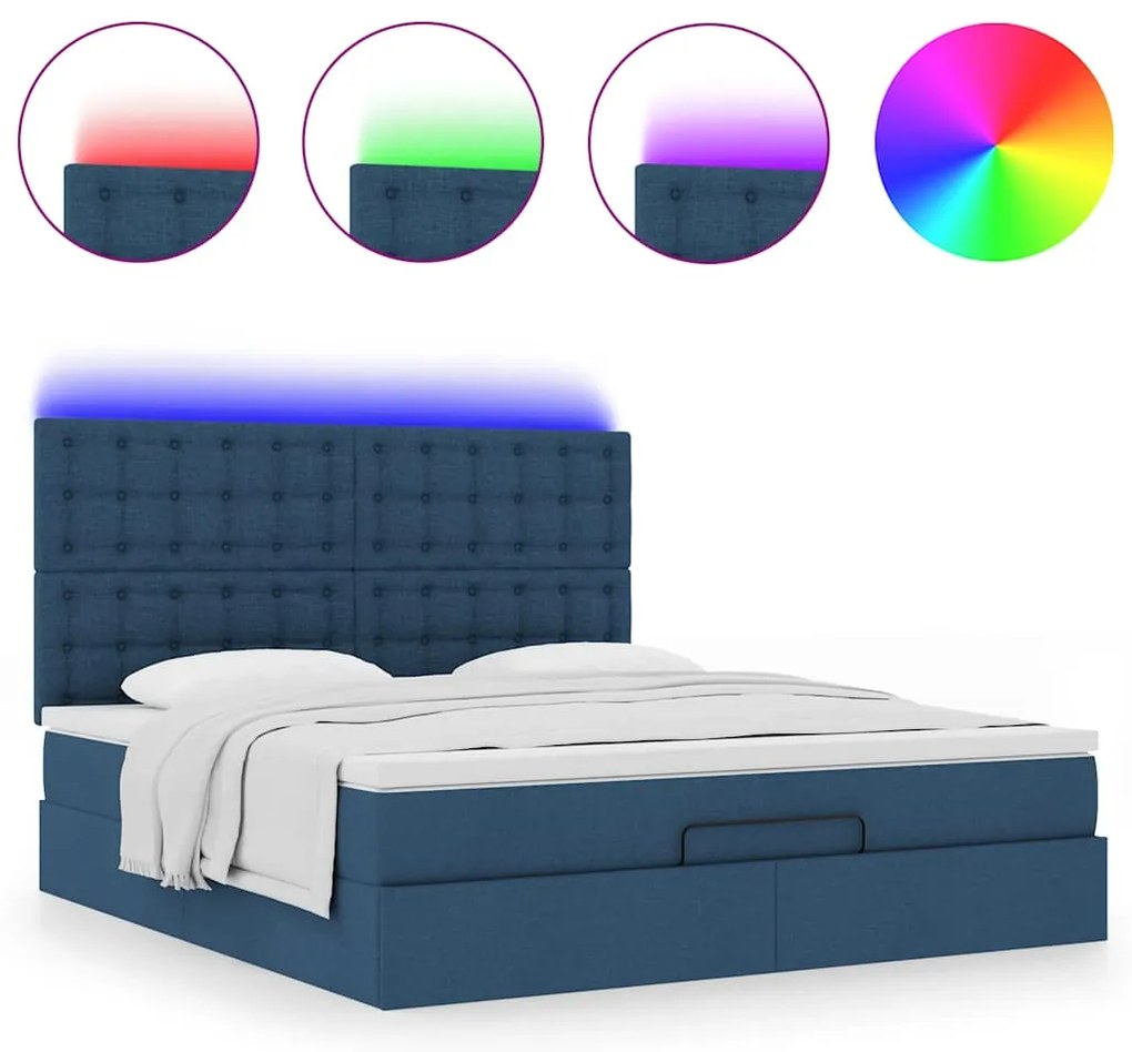 Estrutura de cama otomana com colchão 160x200 cm tecido azul