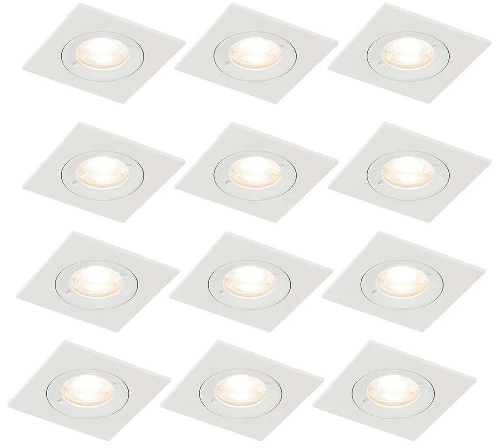 Conjunto de 12 Focos Embutidos Quadrados Brancos GU10 50mm IP44 - Xena