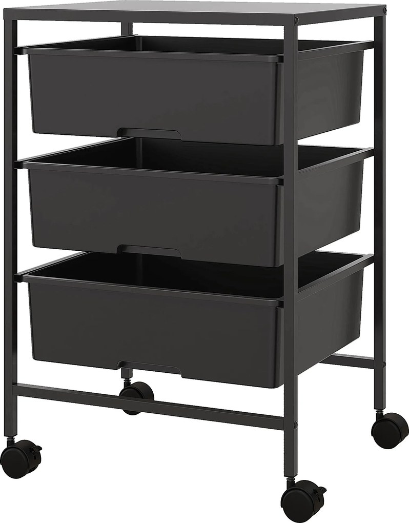 Carrinho Auxiliar com Rodas Carrinho de Cozinha de 3 Níveis com 3 Cestos e Estrutura de Aço 40,8x33,5x60,5 cm Preto