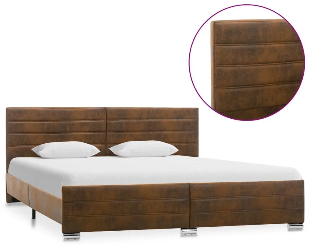 vidaXL Estrutura de cama 140x200 cm camurça artificial castanho