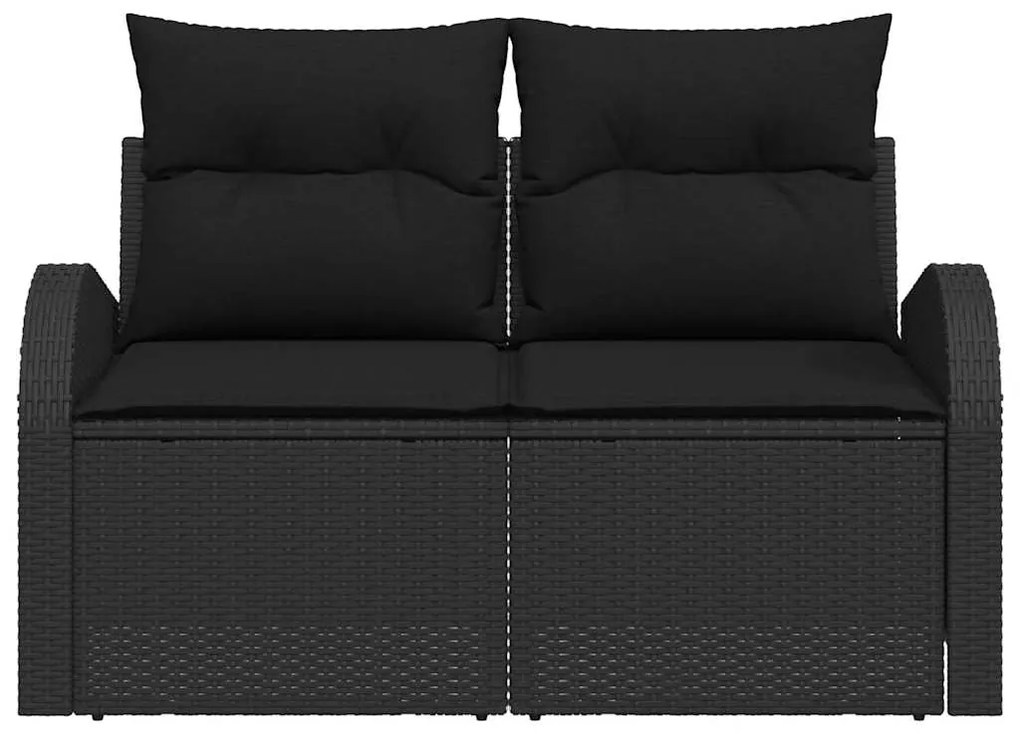 Sofá de Jardim 2 Lugares com Almofadas Preto Rattan Sintético
