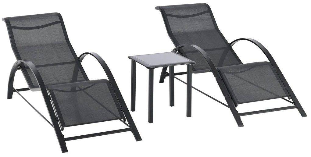 2 Espreguiçadeiras de Jardim 59x169x66 cm com Mesa 41x41x45 cm Vidro T